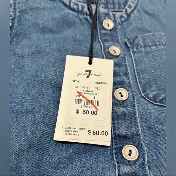 7 For All Mankind Little Girls Denim Button Up Tie Waist Romper Size 5 - Picture 7 of 7